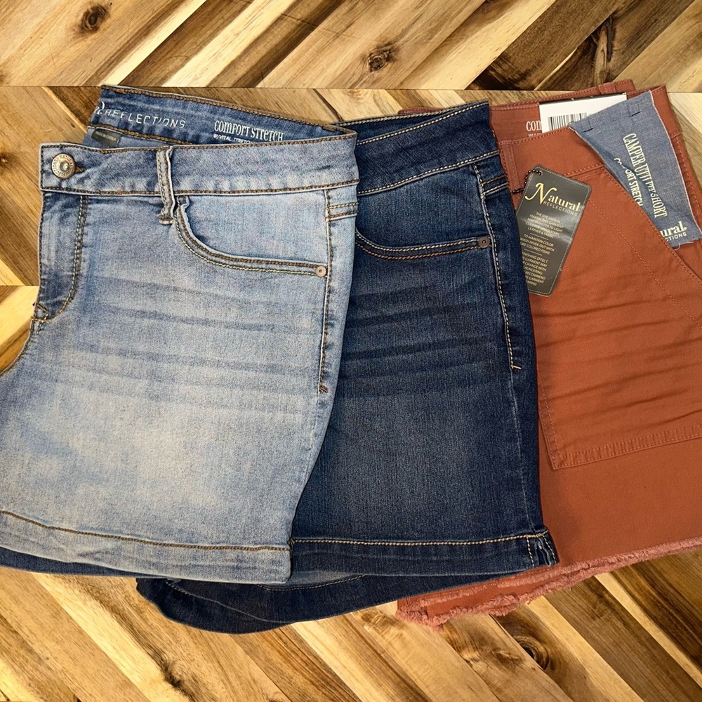 Natural Reflections Denim Shorts Size 14, all 3 pairs together (1- NWT, 2- EUC)
